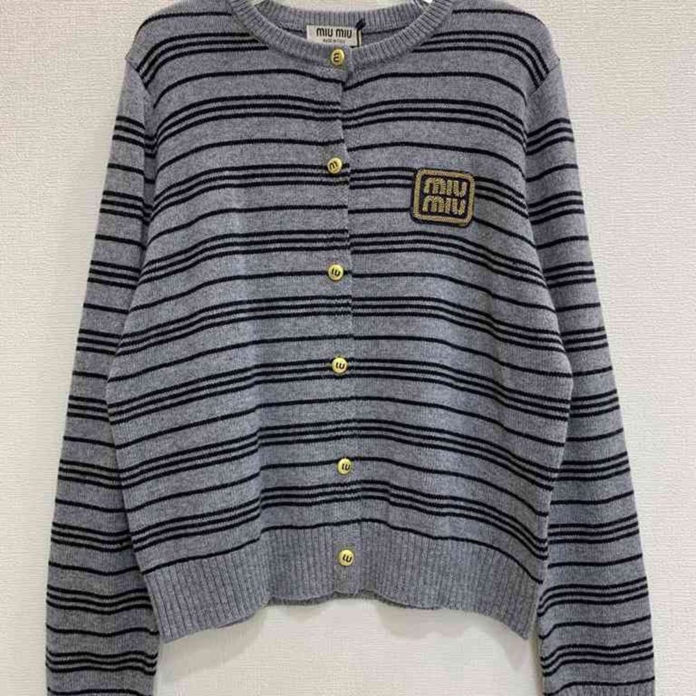 Miu Miu Gray and Black Striped Cardigan